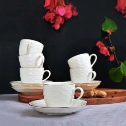 Femora White Ceramic 6-Piece Cup & 6-Piece Saucer Set-21