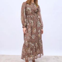 Styli Brown Print A Line Dress-image-73