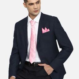 Louis Philippe Pink Textured Tie with Pocket Square-image-26