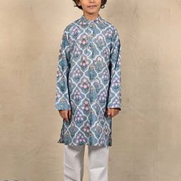 Anthrilo Boys Blue & White Printed Kurta Sets-image-24