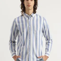 United Colors Of Benetton Blue Cotton Regular Fit Striped Shirt-picture-29