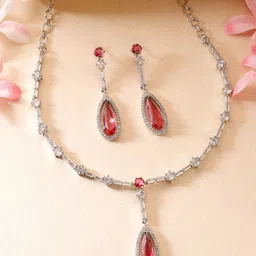ADIVA Silver Plated American Diamond Studded Jewellery Set-41