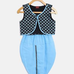 Twisha Boys Blue & Black Woven Design Shirt and Veshti-33