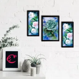 eCraftIndia Set of 3 Botanical and Floral Satin Matt Textured UV Art Painting-10