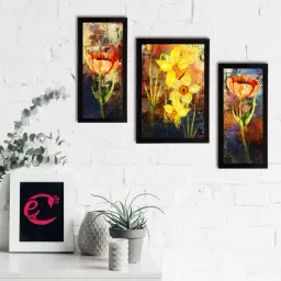 eCraftIndia Set of 3 Botanical and Floral Satin Matt Textured UV Art Painting-11