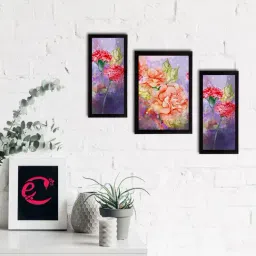 eCraftIndia Set of 3 Botanical and Floral Satin Matt Textured UV Art Painting-12