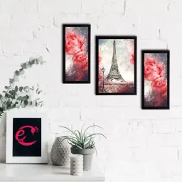 eCraftIndia Set of 3 Botanical and Floral Satin Matt Textured UV Art Painting-37