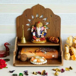eCraftIndia Swastik Design with Shelf Laminated Wood Pooja Temple/Mandir-image-96