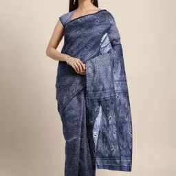 Kalakari India Purple Cotton Silk Zari Work Saree With Unstitched Blouse-image-99