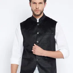 Crimsoune Club Black Slim Fit Self Pattern Nehru Jacket-45