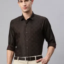 ManQ Dark Brown Regular Fit Check Shirt-image-81
