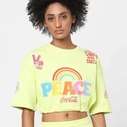 Only Light Green Printed Crop Sweatshirt-image-17