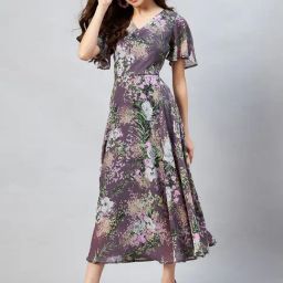 Rare Purple Floral Print Maxi Dress-image-58