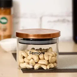 Femora Transparent & Golden Glass Air Tight Trend Jars with Metalic Lid (0.35 L) - Set of 2-42