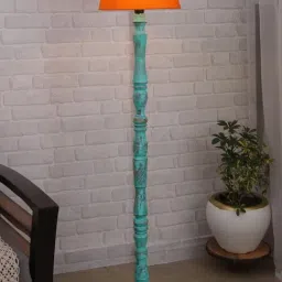 Homesake 'Antique' Orange & Turquoise Wood Tall Floor Lamp With Shade & Bulb - Set of 1-image-78