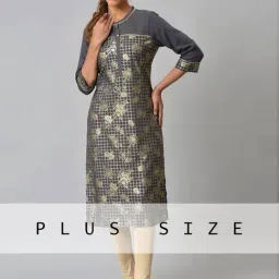 Aurelia Women Grey Festive Geometric Print Rayon Kurta-picture-6