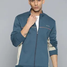 ALCIS Teal Blue Regular Fit Mock Collar Printed Sports Jacket-image-10