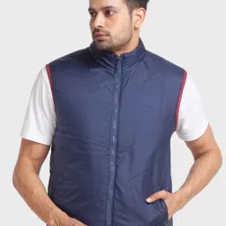 ColorPlus Maroon & Blue Tailored Fit Reversible Jacket-22