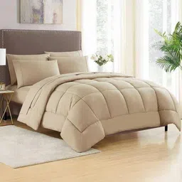 Doristyle Beige 500 GSM Checked Microfiber Double Bed Comforter-picture-6