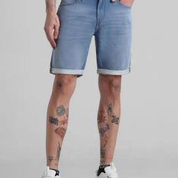 Jack & Jones Light Blue Denim Cotton Regular Fit Denim Shorts-image-60