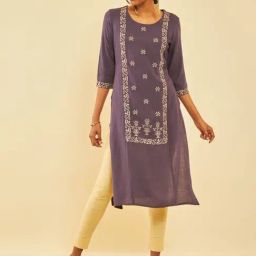 Soch Purple Rayon Slub Zari Embroidered Panelled Straight Kurta-picture-31