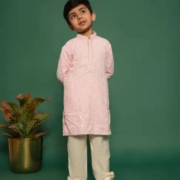 VASTRAMAY Boys Pink Embroidered Kurta Set-image-50