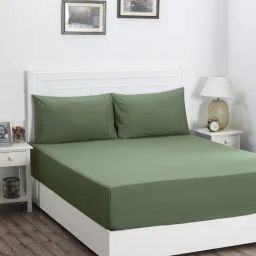 Maspar Green Cotton Solid Double Bed Fitted Bedsheet with 2 Pillow Case-image-15