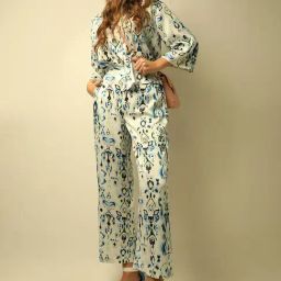 Vero Moda White & Blue Printed High Rise Pants-image-54