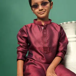 Sangria Boys Royal Maroon Silk Mandarin Collar Ethnic Kurta-picture-23