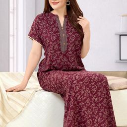 TRUNDZ Maroon Cotton Blend Nightdress-image-82