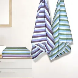 Myntra Elegant Homes White & Blue 4 Striped Cotton 150 GSM Bath Towel-image-70