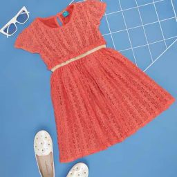 YU by Pantaloons Kids Orange Cotton Self Pattern Dress-image-42
