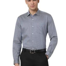 Peter England Grey Cotton Regular fit Checks Shirt-image-7