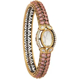 Kushal's Fashion Jewellery Pink Victorian Polished Kundan Kada for Women-picture-32