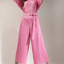 Vero Moda Pink Self Design Relaxed Fit High Rise Pants-image-81