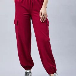 FEMEA Maroon Cotton Regular Fit Joggers-picture-30