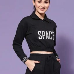 KASSUALLY Black Fleece Graphic Print Crop Sweatshirt-image-76