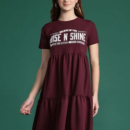 DressBerry Typography Printed Tiered A-Line Dress-image-17