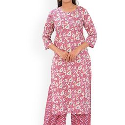 30 Looks Women Floral Printed Regular Pure Cotton Kurta with Trousers-33