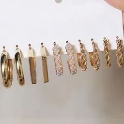 Rovlina Women Set of 5 Gold-Plated Alloy Classic Hoop Earrings-picture-3