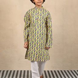 Anthrilo Boys Yellow & White Printed Kurta Sets-image-15