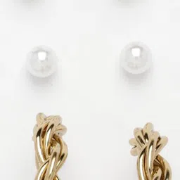 DressBerry Set Of 3 Gold-Plated Artificial Stones Studded Circular Studs image 4
