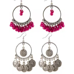 Combo Silver Oxidize Pink & Coins Earrings for Girls-image-83