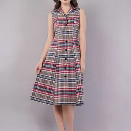 FLY STITCH Checked Fit & Flare Midi Dress-image-30