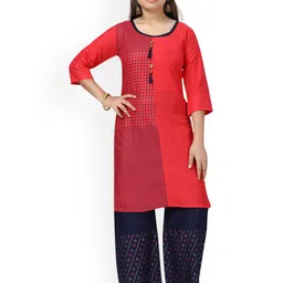 BAESD Girls Geometric Printed Round Neck Pure Cotton Kurta with Palazzos-image-48
