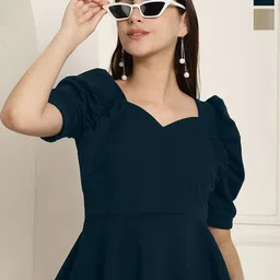 Metronaut Women Pack Of 2 Sweetheart Neck Puff Sleeve Peplum Top-picture-9