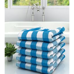 Athom Living 100% Premium Cotton Bath Towel Big Check Print Pack Of 5 - Blue-image-59