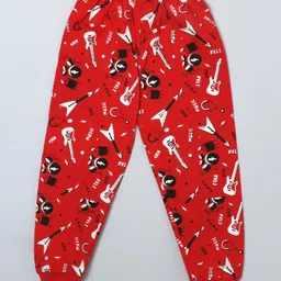 Kiwi 100% Cotton Guitar Printed Unisex Lounge Pant- Red-picture-29