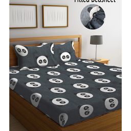 FABINALIV Kids Elastic Double Bedsheet with 2 Pillow Covers 210 TC Polycotton Cartoon  Grey-image-93