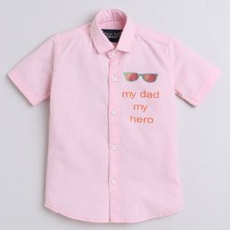Polka Tots Half Sleeve My Dad My Hero Sunglasses Metallic Printed Shirt - Baby Pink-image-78